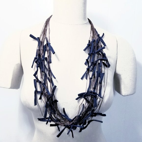 TeeKnot Navy Black Gray Yarn Necklace Scarf - Picture 4 of 4